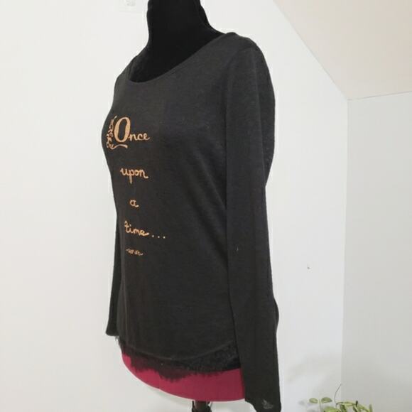 Disney Once Upon a Time Back Bow Black Burnout Lace Hem Long Sleeve Tunic Top M - Picture 4 of 10